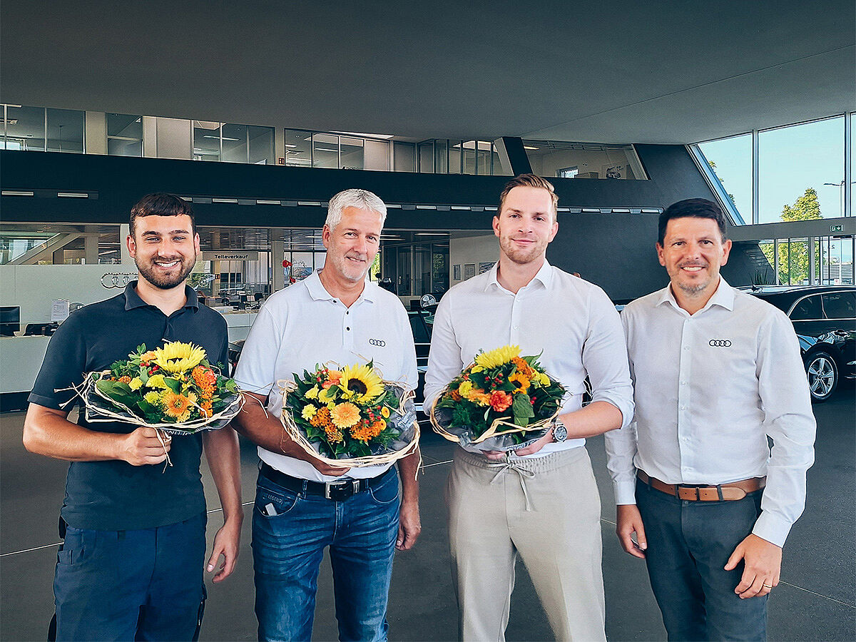 Jubilare im Audi Zentrum Mainz Mitarbeiter mit runden Dienst-Jubiläen im Audi Zentrum Mainz
