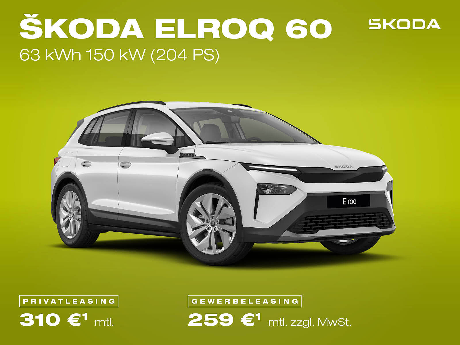 Škoda Enyaq Elroq 60 Leasingangebote Škoda Enyaq Elroq 60, weiß